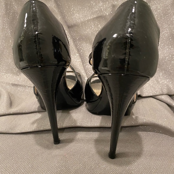 Yves Saint Laurent Black Patent Leather Peep-Toe Heels - Picture 3 of 7